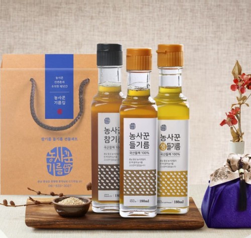 (농사꾼기름집) 농사꾼 들기름/생들기름/참기름 180ml 1병/ 세트