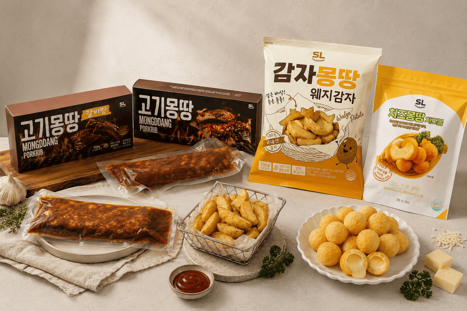 (26년 추석)(SL푸드원) 명절 선물 세트(고기몽땅 1, 고기몽땅 갈비맛 1, 치즈몽땅 2, 감자몽땅 2)